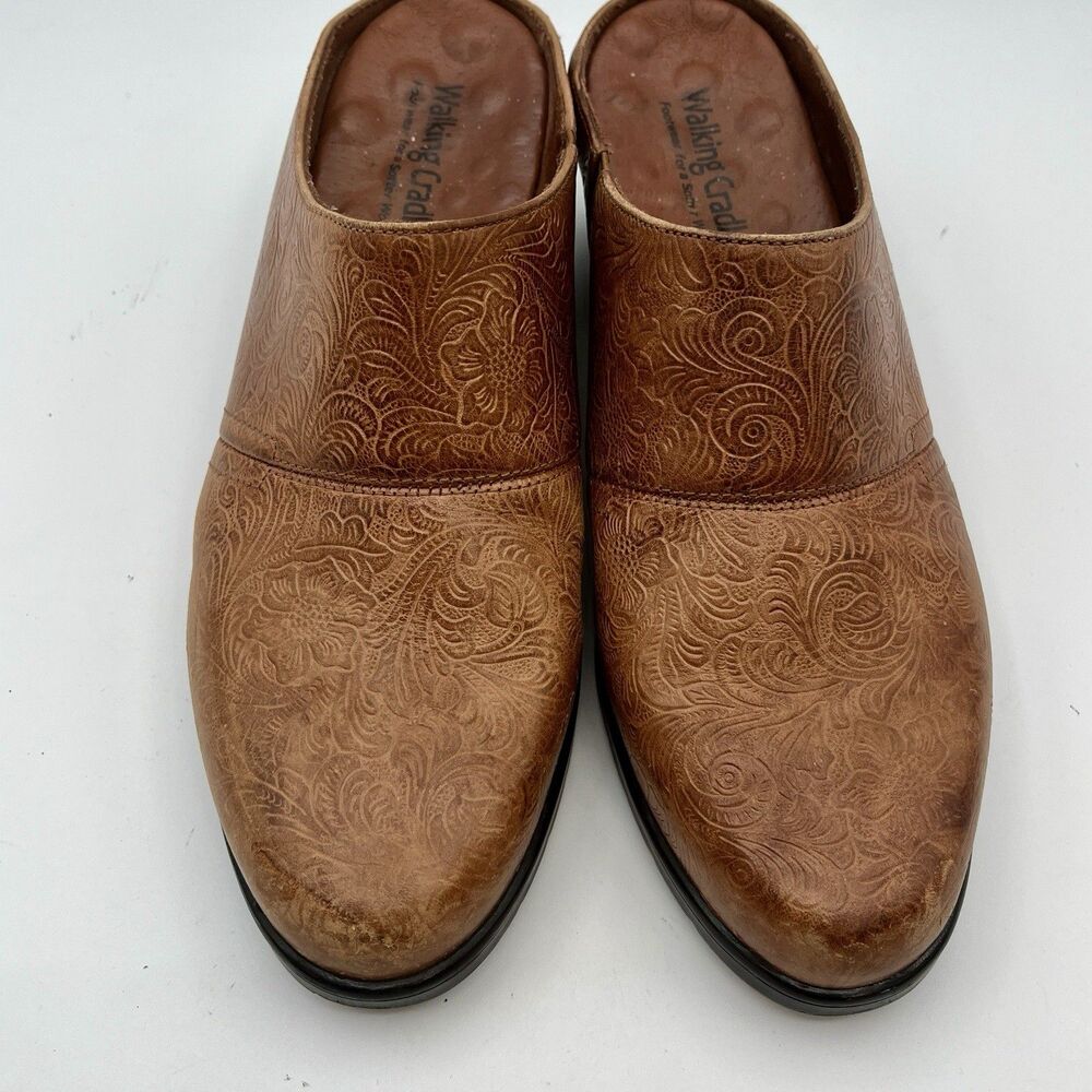 Women's Walking Cradles Caden Western Embossed Brown Leather Mules/Clogs  Sz 8‎ - Picture 2 of 10